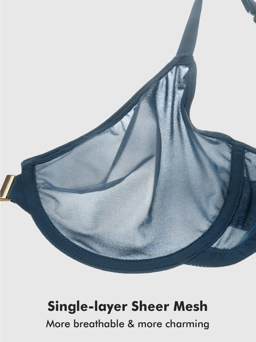Cosnufy Front Closure Sheer Mesh Posture Support Bra