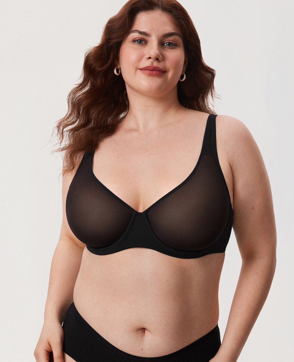 Cosnufy Sheer Mesh Balconette Underwire Full Coverage Unlined Bra