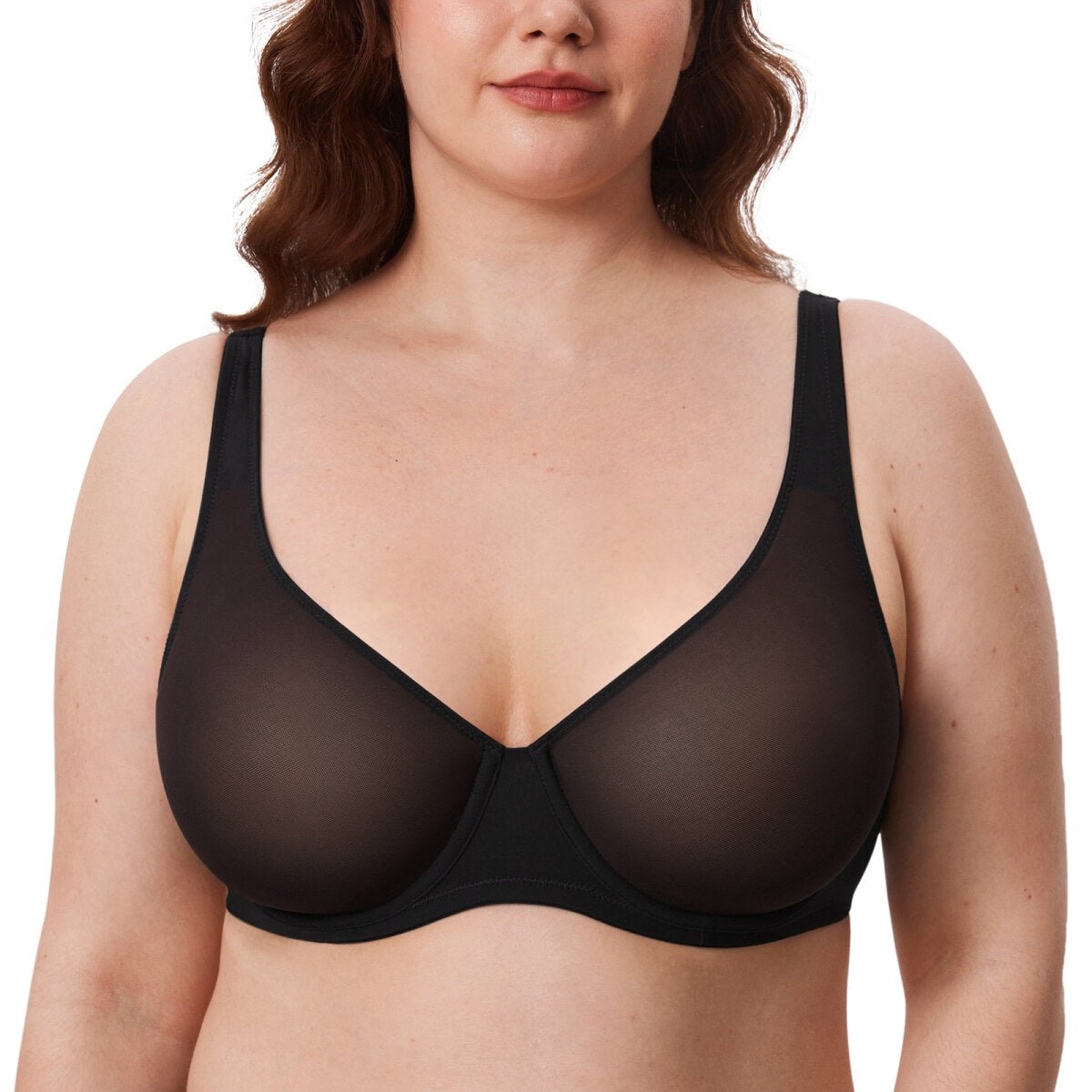 Cosnufy Sheer Mesh Balconette Underwire Full Coverage Unlined Bra
