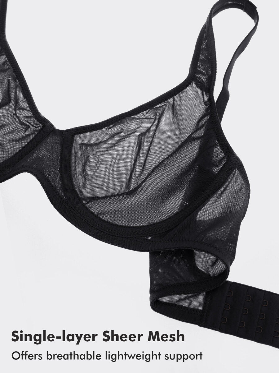Cosnufy Sheer Mesh Balconette Underwire Full Coverage Unlined Bra