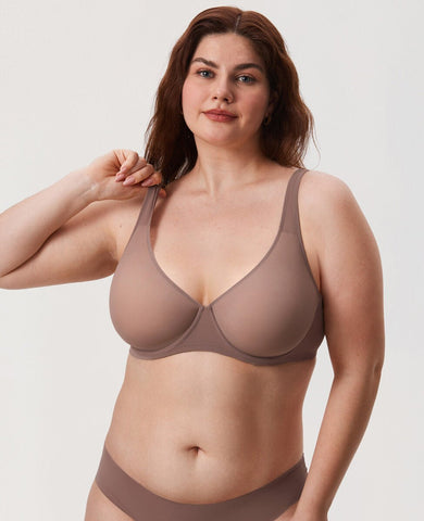 Cosnufy Sheer Mesh Balconette Underwire Full Coverage Unlined Bra
