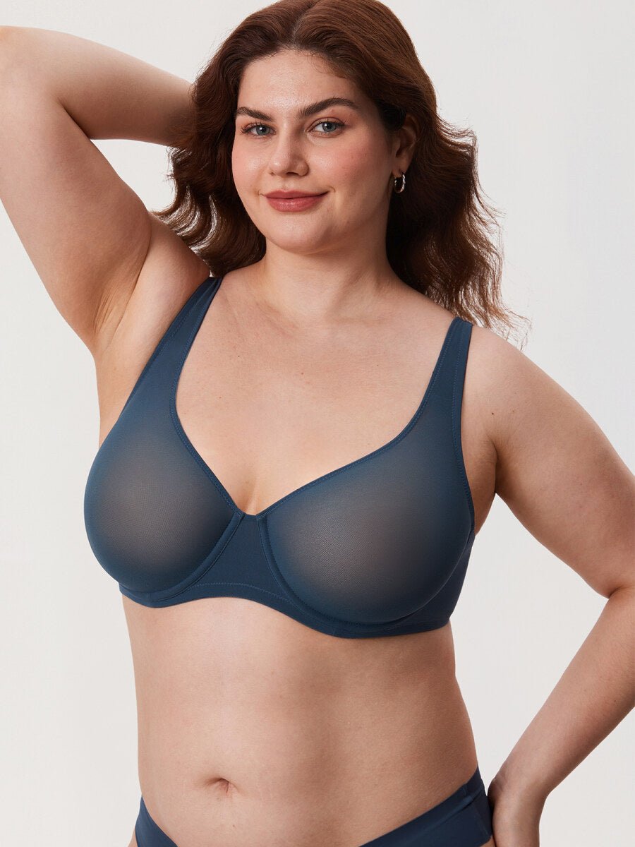 Cosnufy Sheer Mesh Balconette Underwire Full Coverage Unlined Bra
