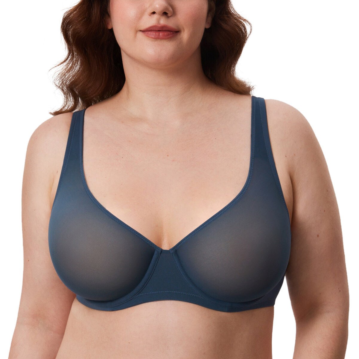 Cosnufy Sheer Mesh Balconette Underwire Full Coverage Unlined Bra