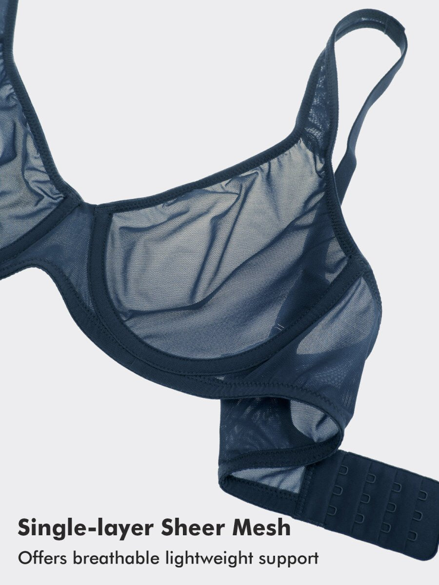 Cosnufy Sheer Mesh Balconette Underwire Full Coverage Unlined Bra