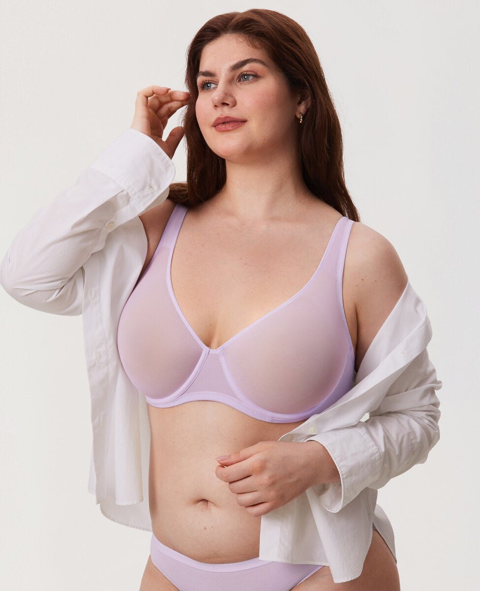 Cosnufy Sheer Mesh Balconette Underwire Full Coverage Unlined Bra