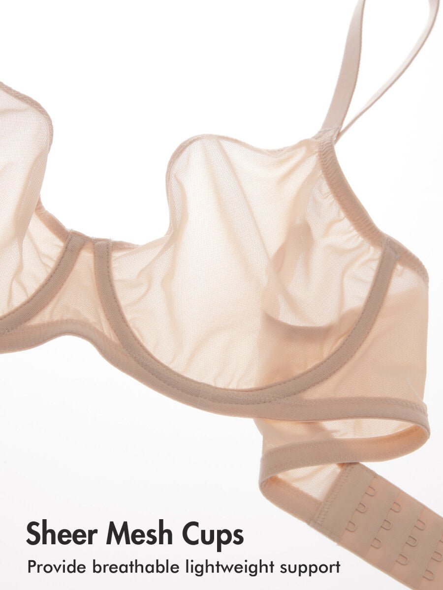 Cosnufy Sheer Mesh Plunge Underwire Full Coverage Bra