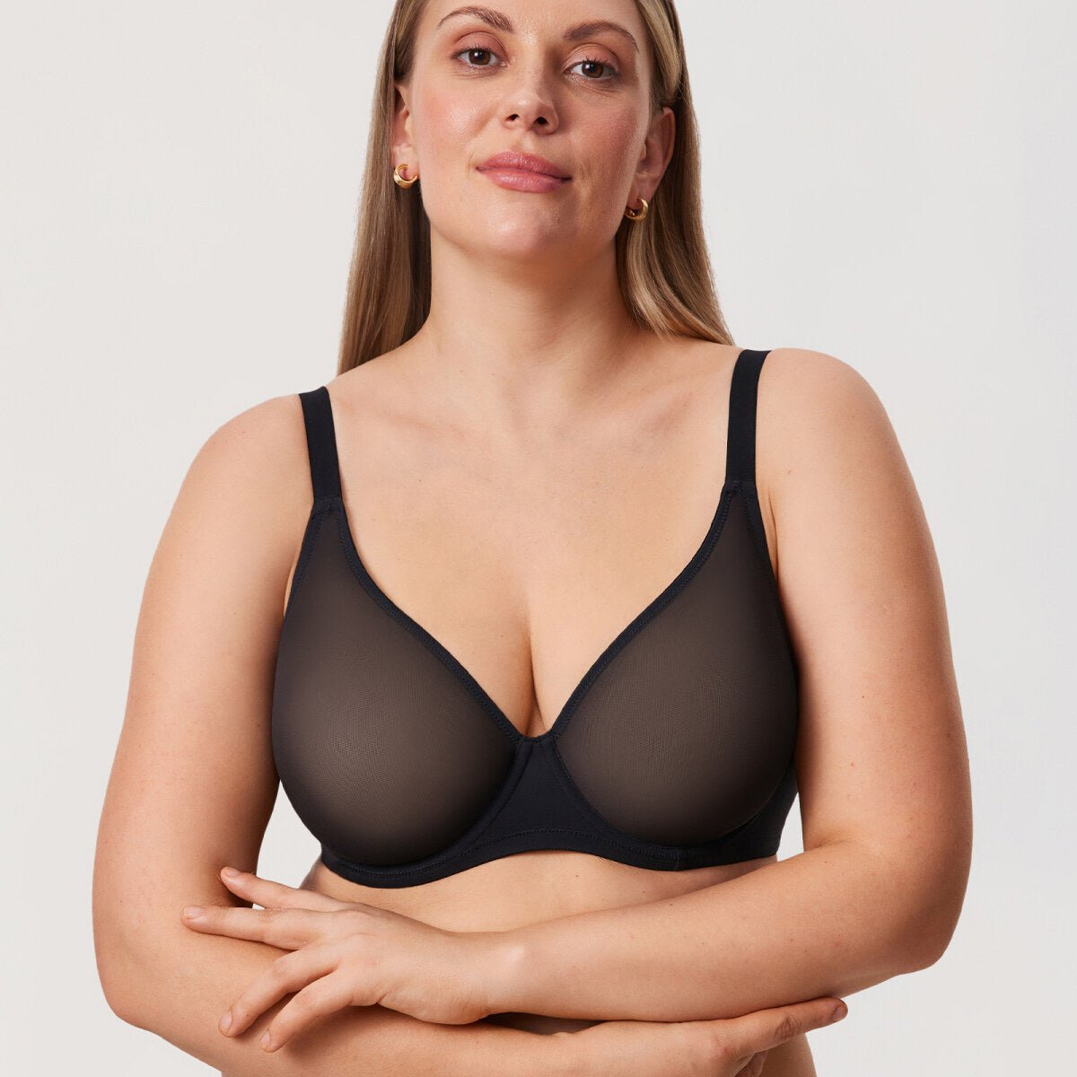 Cosnufy Sheer Mesh Plunge Underwire Full Coverage Bra