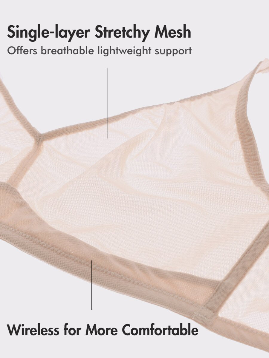 Cosnufy Sheer Mesh Wireless Full Coverage Unlined Bra