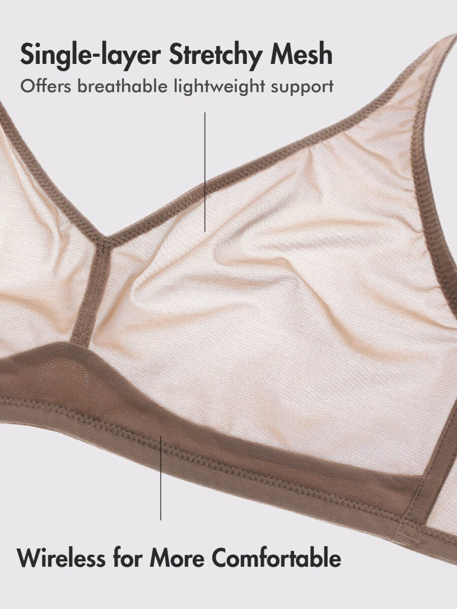 Cosnufy Sheer Mesh Wireless Full Coverage Unlined Bra