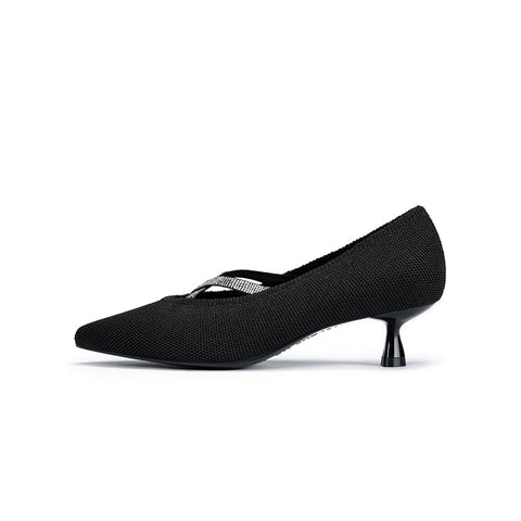 Countess Cross-Strap Kitten Heels – Crystal Pointed Toe Knit Pumps
