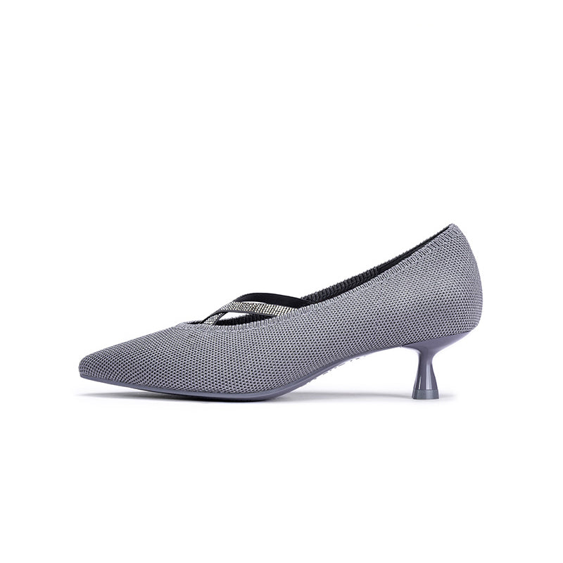 Countess Cross-Strap Kitten Heels – Crystal Pointed Toe Knit Pumps