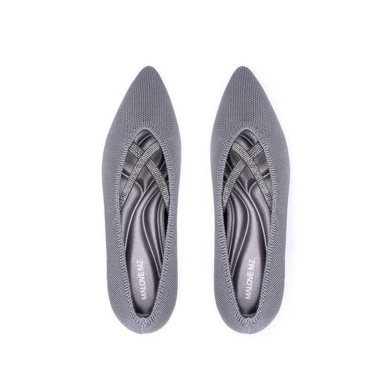 Countess Cross-Strap Kitten Heels – Crystal Pointed Toe Knit Pumps