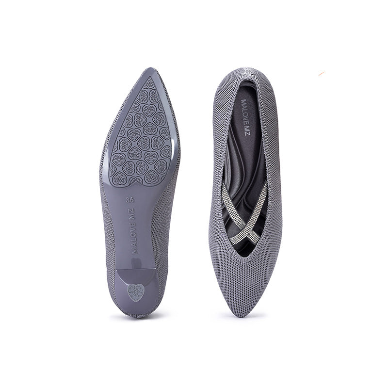 Countess Cross-Strap Kitten Heels – Crystal Pointed Toe Knit Pumps