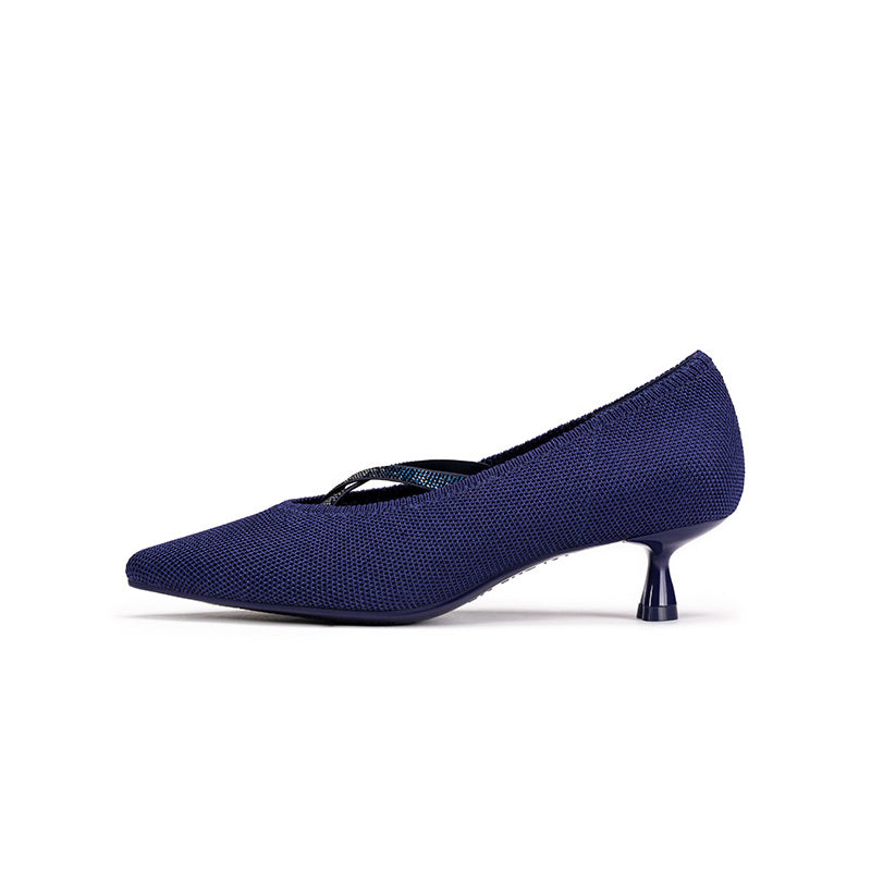 Countess Cross-Strap Kitten Heels – Crystal Pointed Toe Knit Pumps