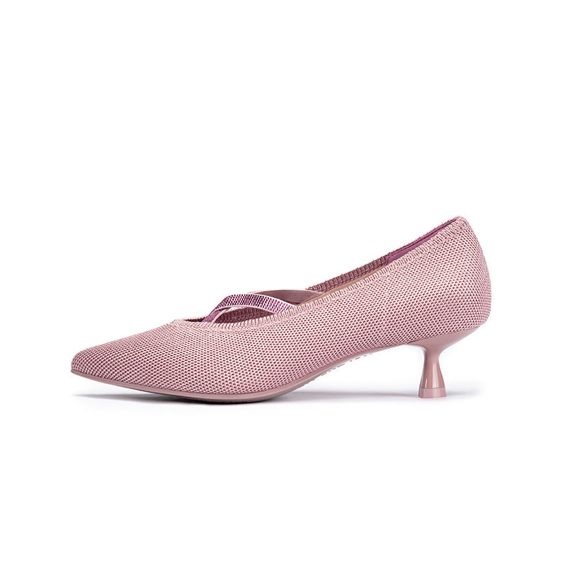 Countess Cross-Strap Kitten Heels – Crystal Pointed Toe Knit Pumps