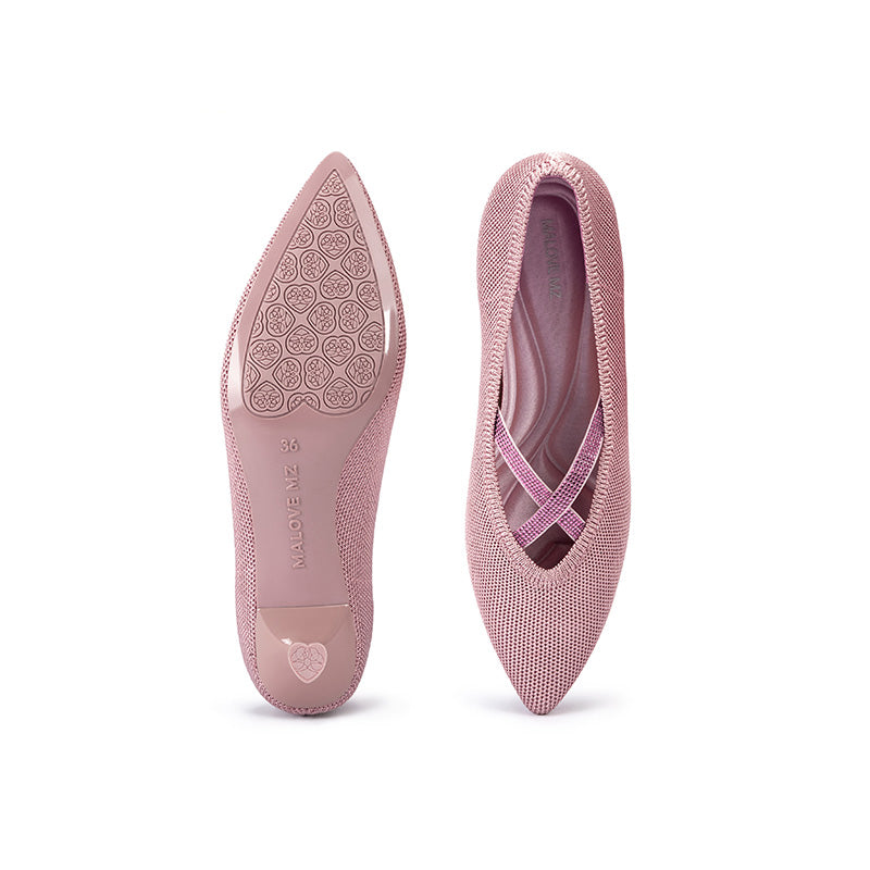 Countess Cross-Strap Kitten Heels – Crystal Pointed Toe Knit Pumps