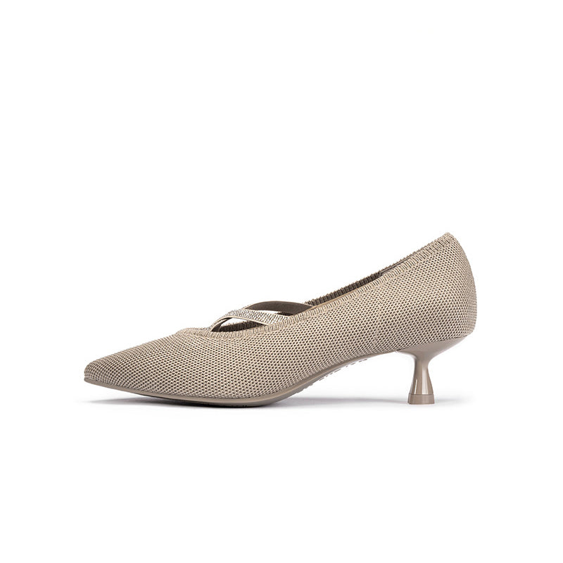 Countess Cross-Strap Kitten Heels – Crystal Pointed Toe Knit Pumps