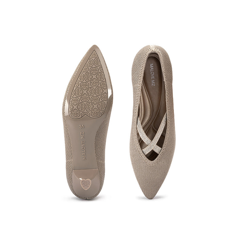 Countess Cross-Strap Kitten Heels – Crystal Pointed Toe Knit Pumps