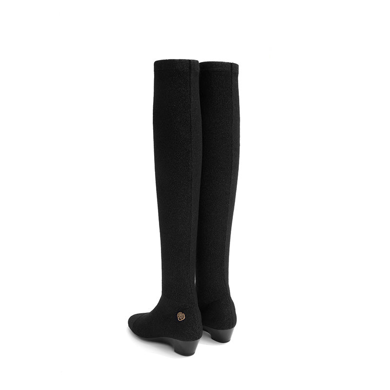 country low heel stretch over the knee boots all black 4