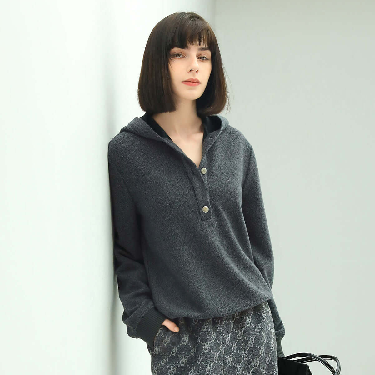 cozy button up grey hooded sweater all grey 1