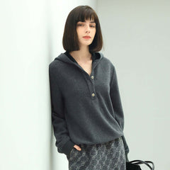 Cozy Button Up Grey Hooded Sweater