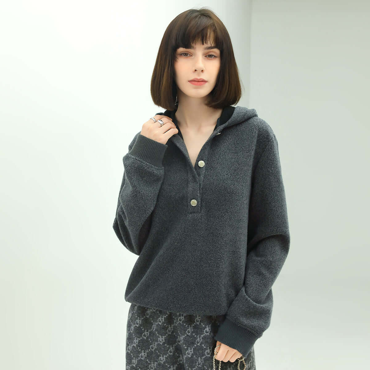 cozy button up grey hooded sweater all grey 3