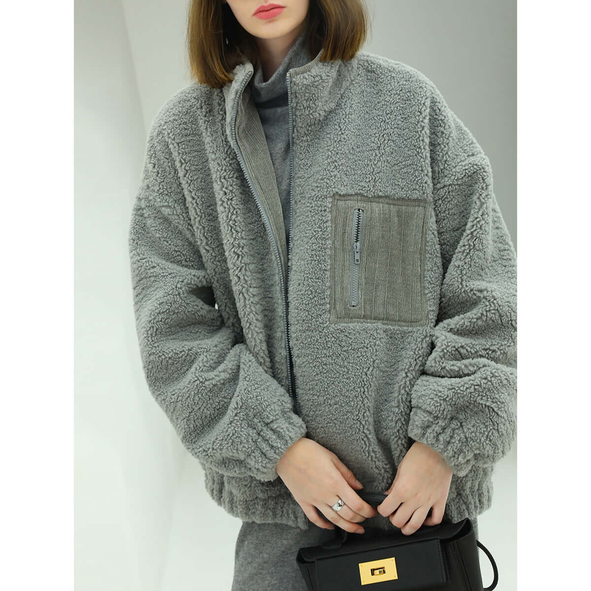 cozy zip up grey plush jacket all grey 2