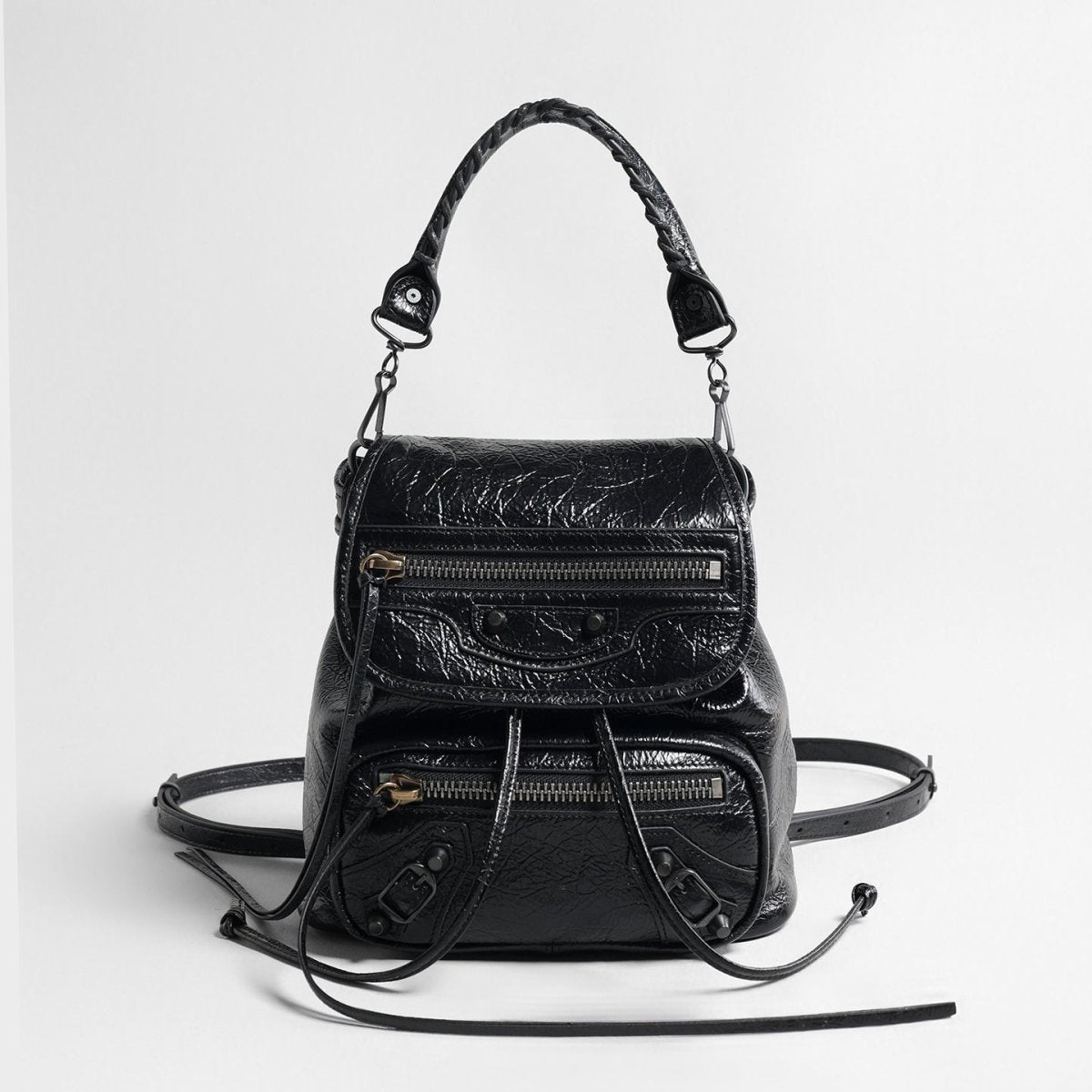 Crinkled Oil-Wax Leather Biker Backpack – Convertible Leather Bag
