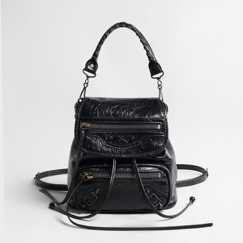 Crinkled Oil-Wax Leather Biker Backpack – Convertible Leather Bag
