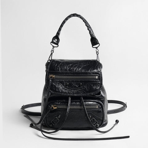 Crinkled Oil-Wax Leather Biker Backpack – Convertible Leather Bag