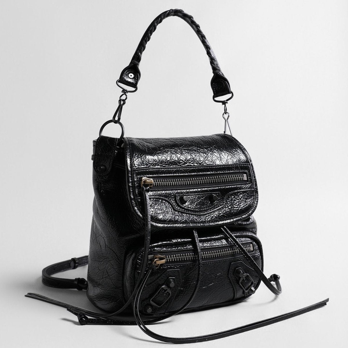 Crinkled Oil-Wax Leather Biker Backpack – Convertible Leather Bag