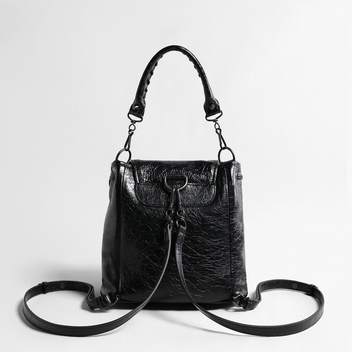 Crinkled Oil-Wax Leather Biker Backpack – Convertible Leather Bag