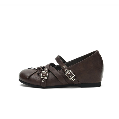 Crisscross Buckle Strap Mary Jane Wedge Flats