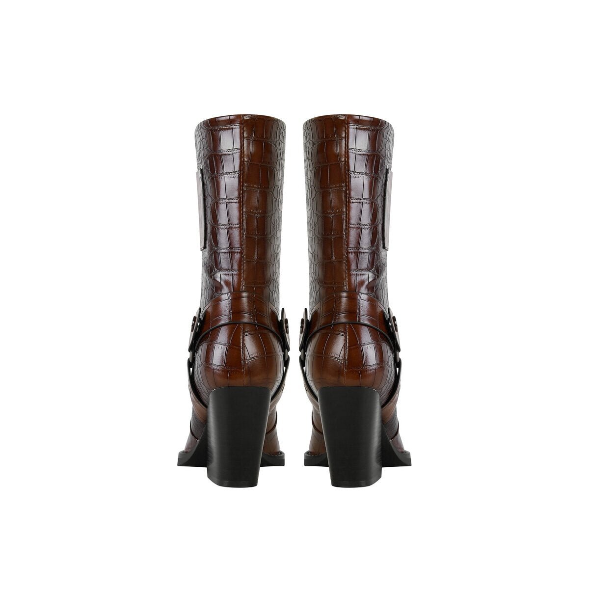 Croc Embossed Harness Pointed Toe Mid Calf Boots