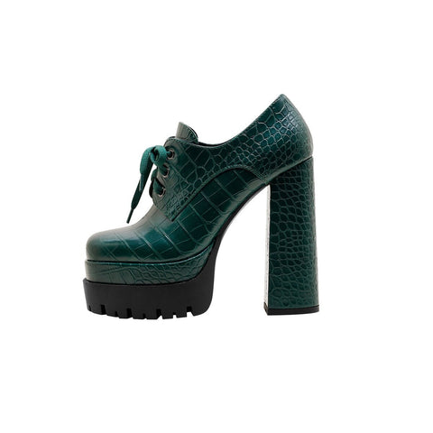 Croc Embossed Lug Sole Platform Oxford Pumps