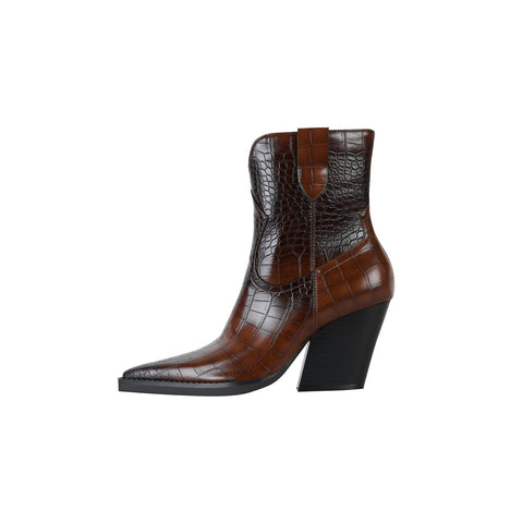 Croc Embossed Pointed Toe Western Ankle Boots