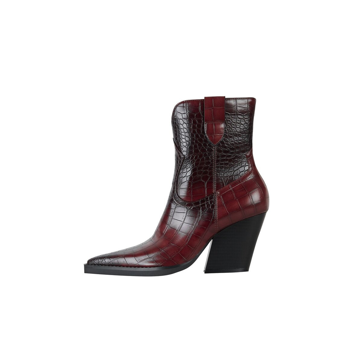 Croc Embossed Pointed Toe Western Ankle Boots