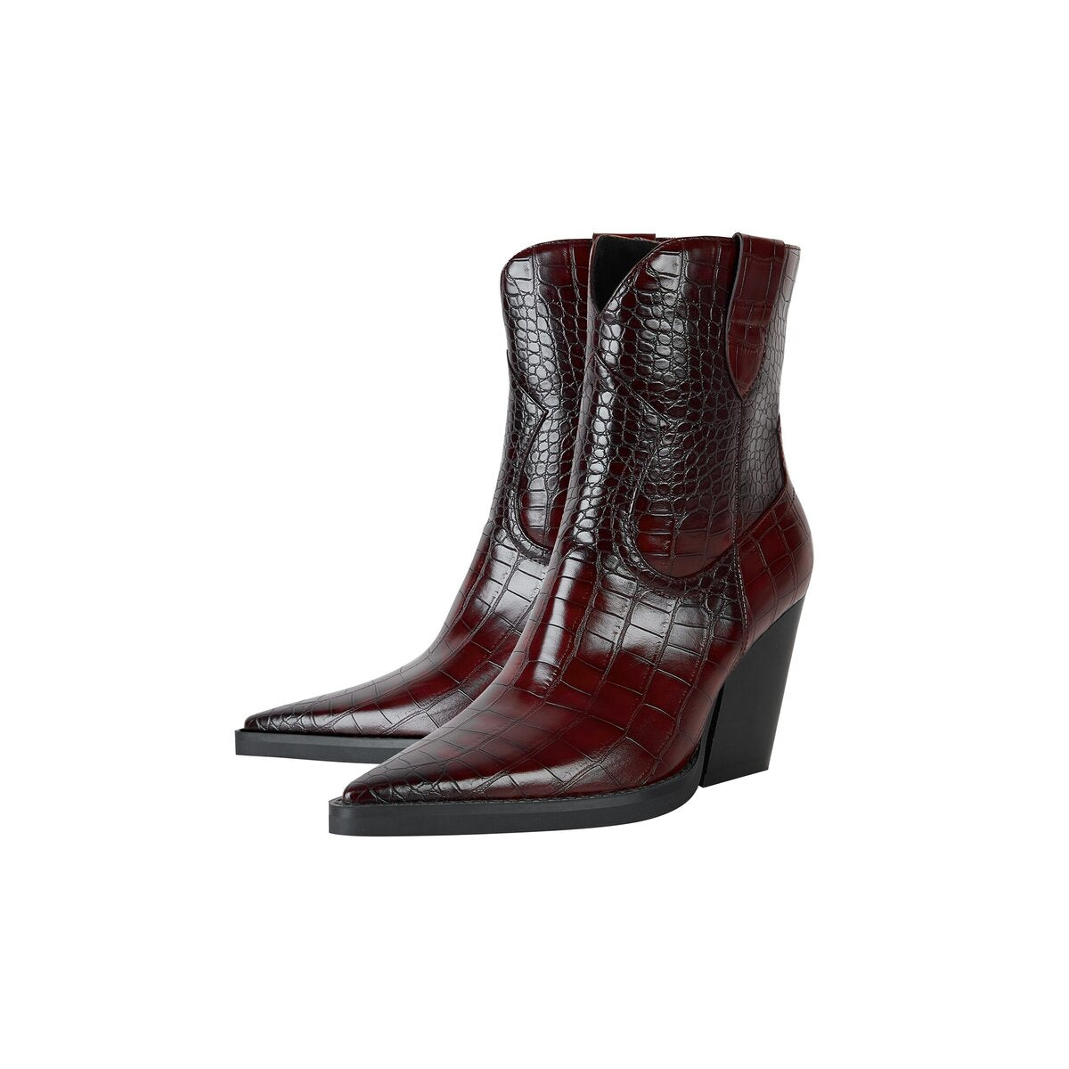 Croc Embossed Pointed Toe Western Ankle Boots