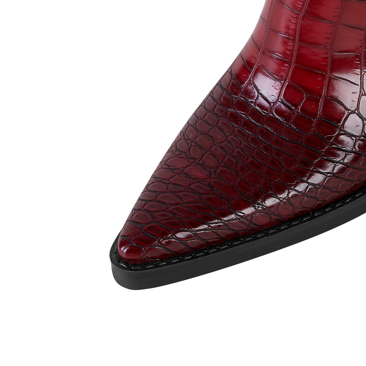 Croc Embossed Pointed Toe Western Knee High Boots