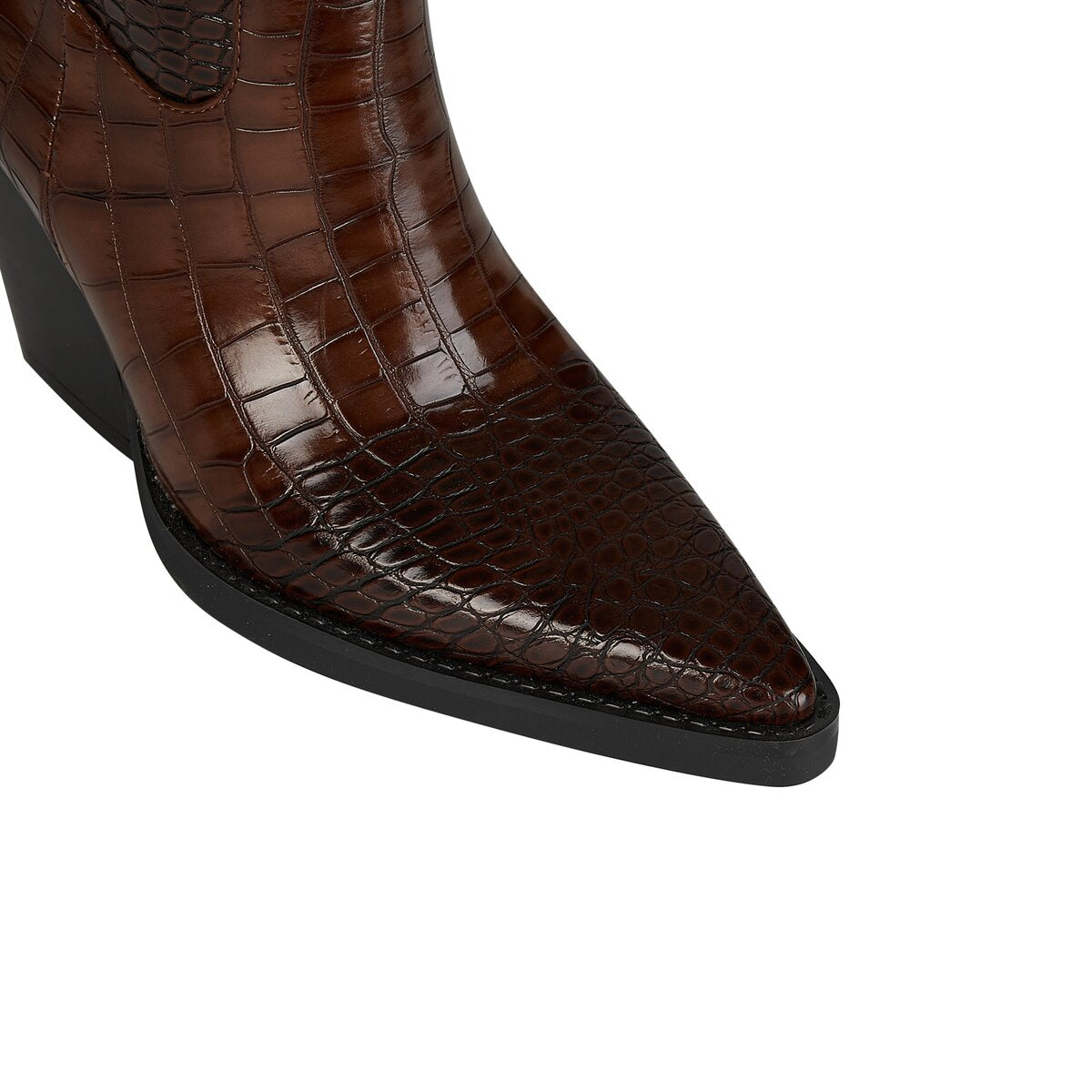 Croc Embossed Rhinestone Strap Knee High Cowboy Boots
