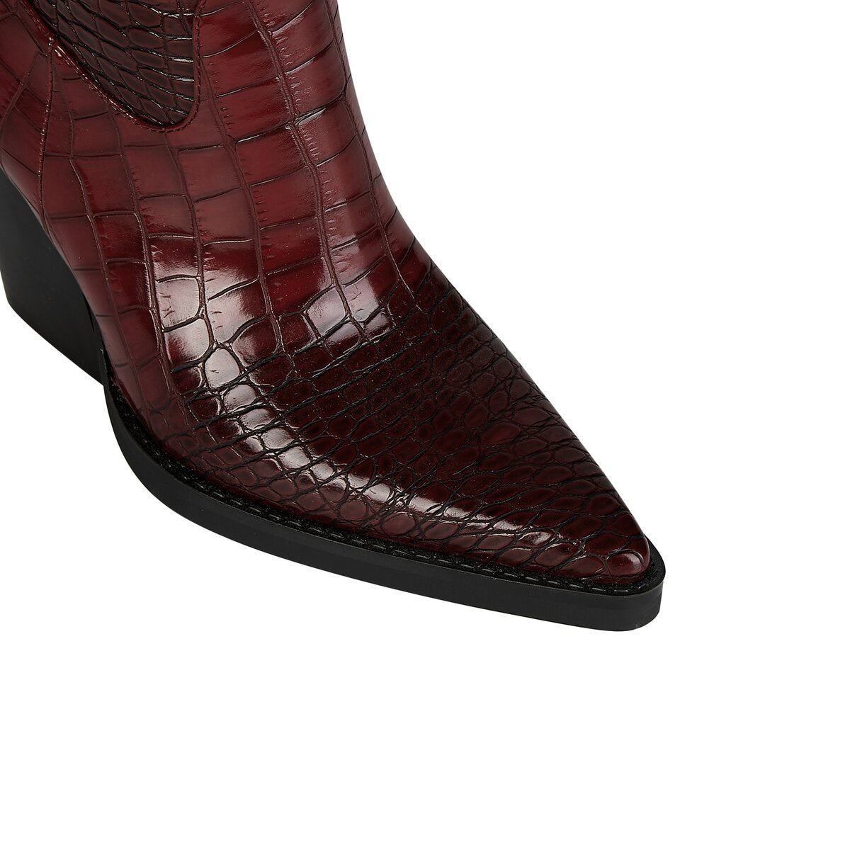 Croc Embossed Rhinestone Strap Knee High Cowboy Boots