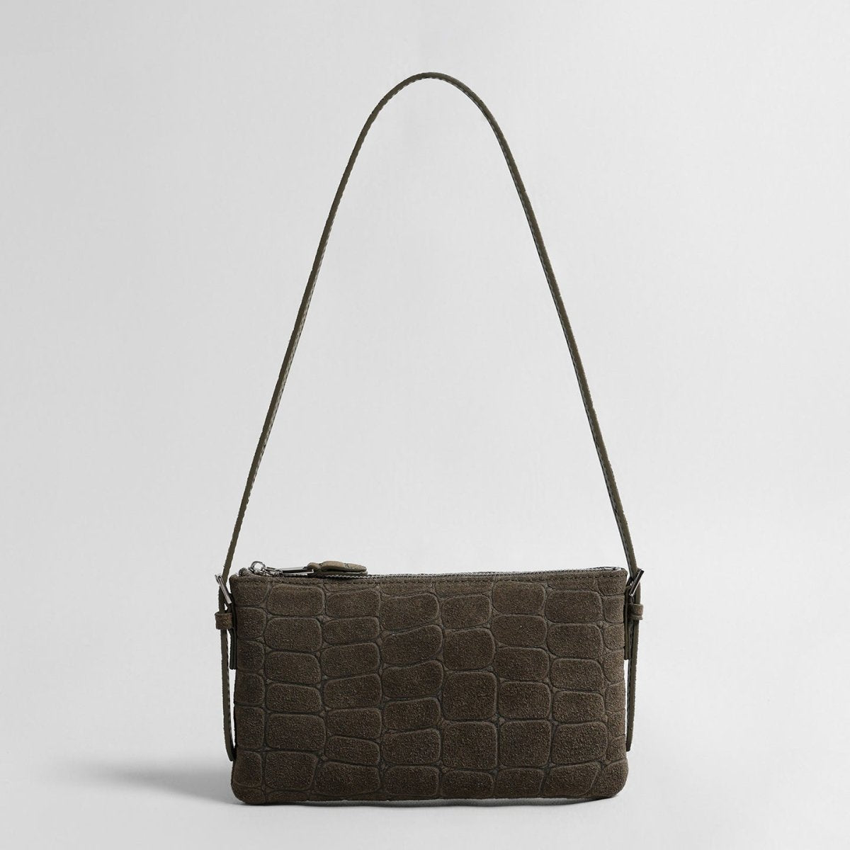 Croc-Embossed Suede Shoulder Bag – Slim Strap Crossbody Bag