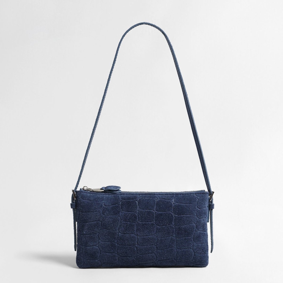 Croc-Embossed Suede Shoulder Bag – Slim Strap Crossbody Bag