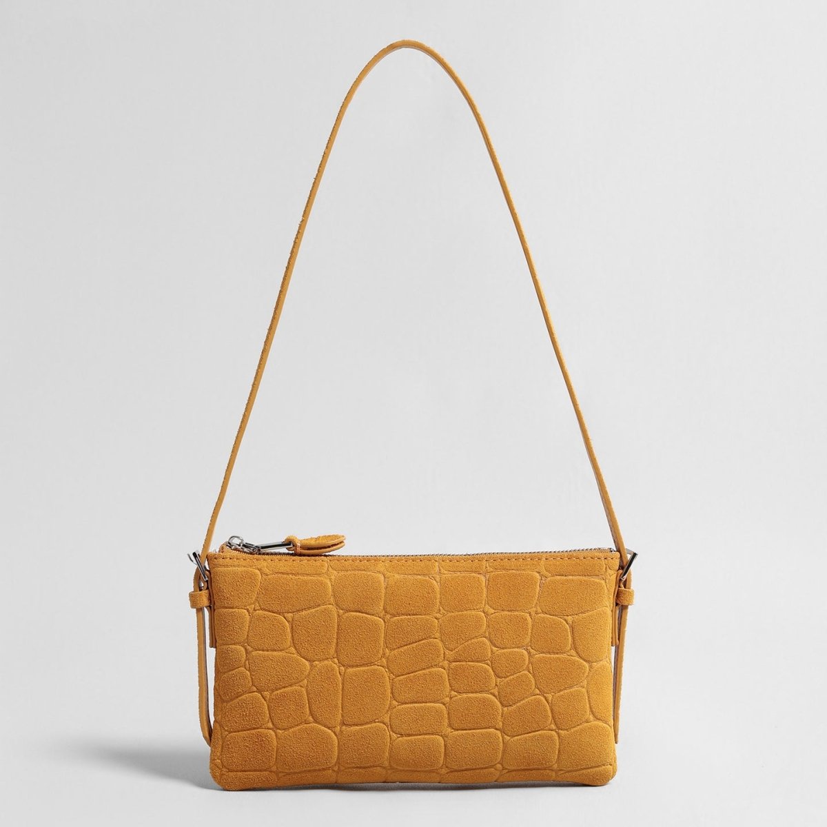 Croc-Embossed Suede Shoulder Bag – Slim Strap Crossbody Bag