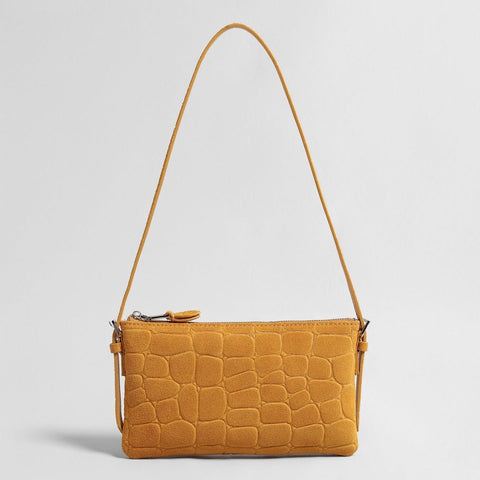 Croc-Embossed Suede Shoulder Bag – Slim Strap Crossbody Bag