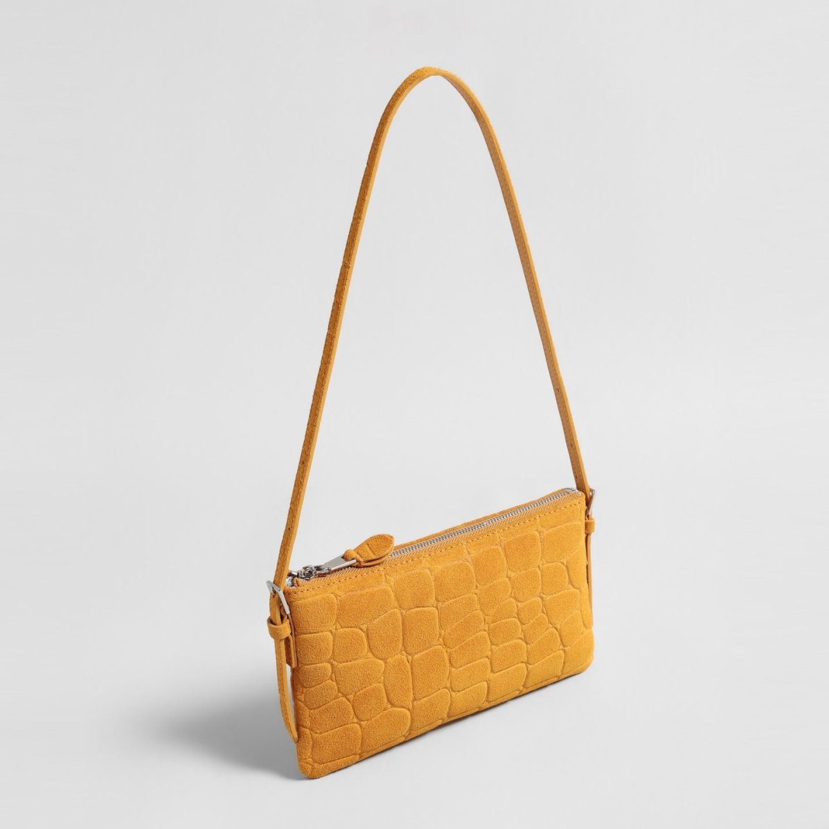 Croc-Embossed Suede Shoulder Bag – Slim Strap Crossbody Bag