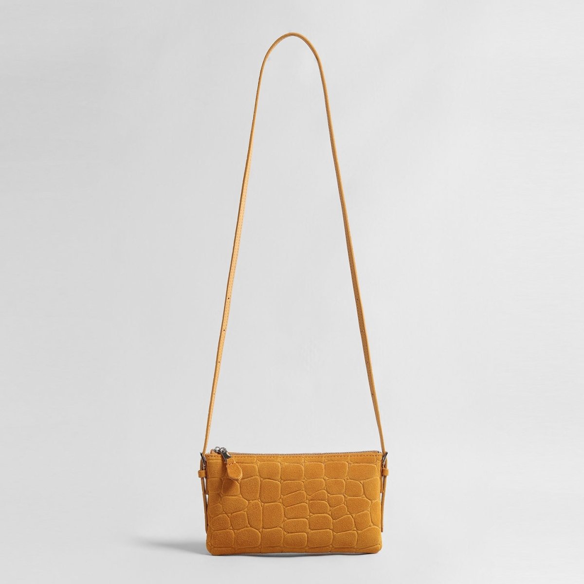 Croc-Embossed Suede Shoulder Bag – Slim Strap Crossbody Bag