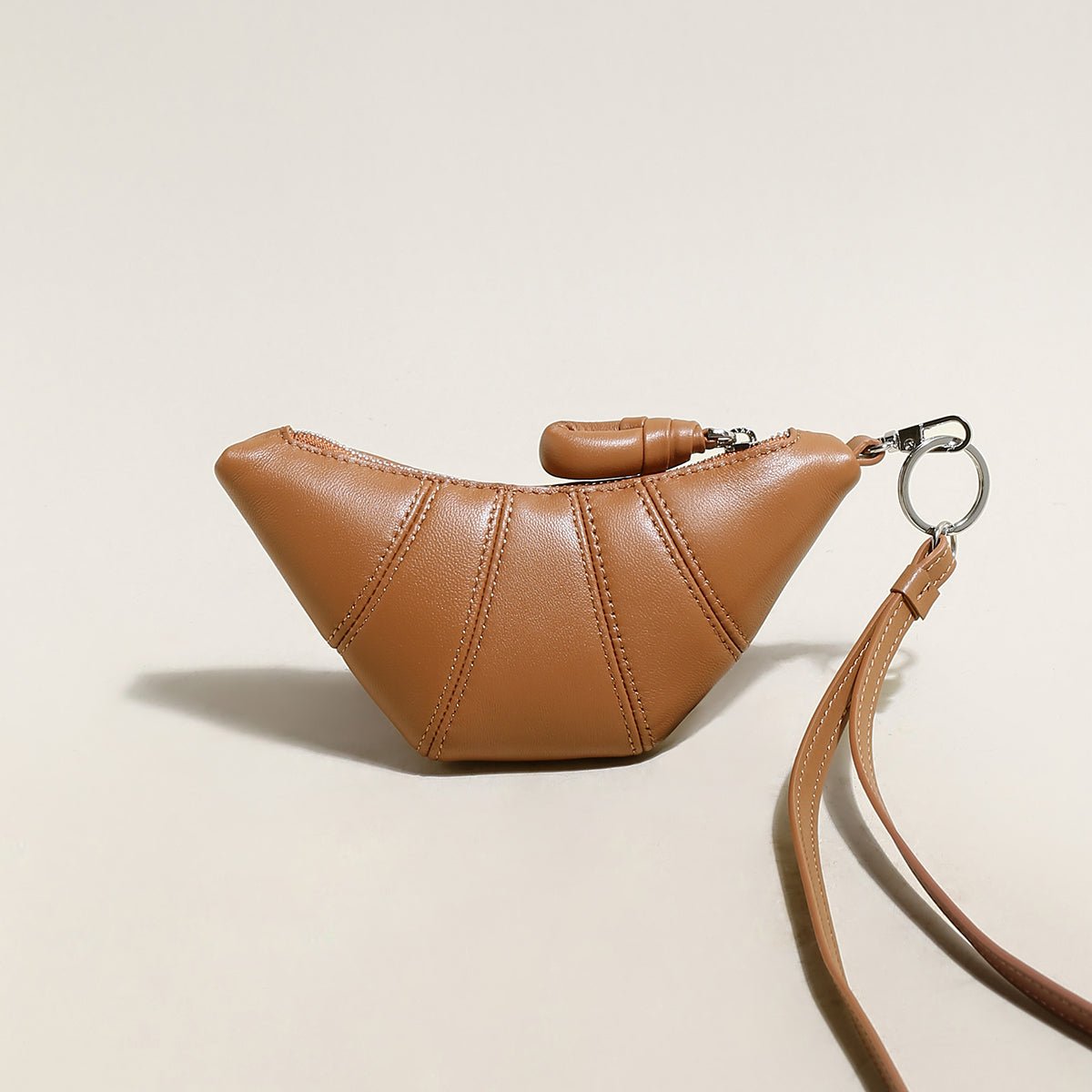 Croissant Mini Pouch Bag Charm – Vegan Leather Wristlet Coin Purse & Bag Accessory
