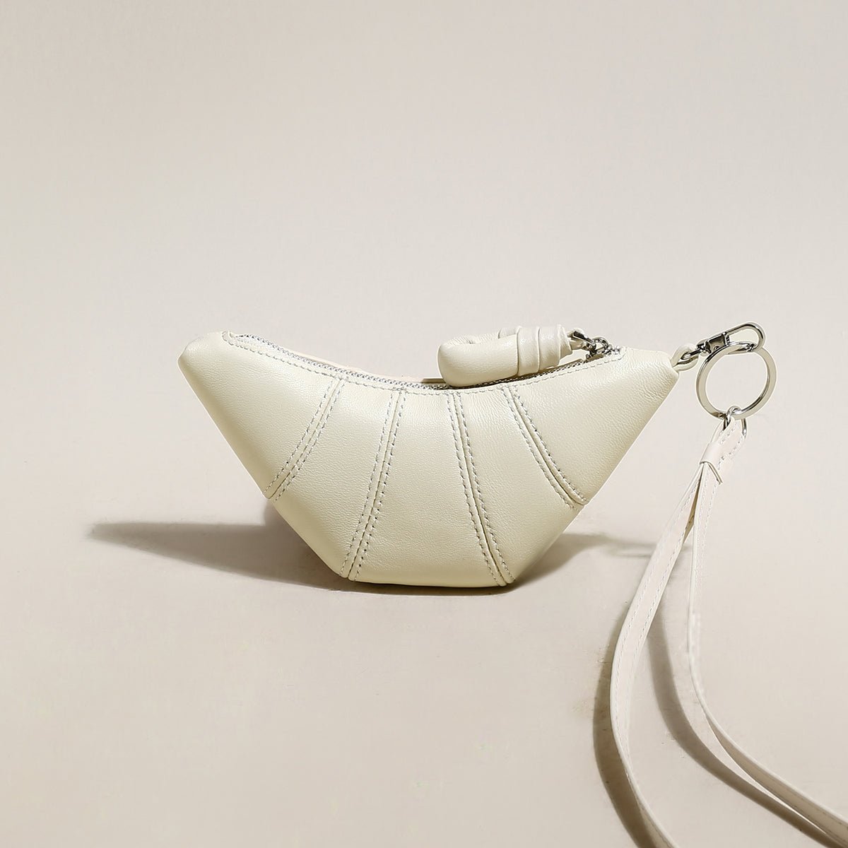 Croissant Mini Pouch Bag Charm – Vegan Leather Wristlet Coin Purse & Bag Accessory