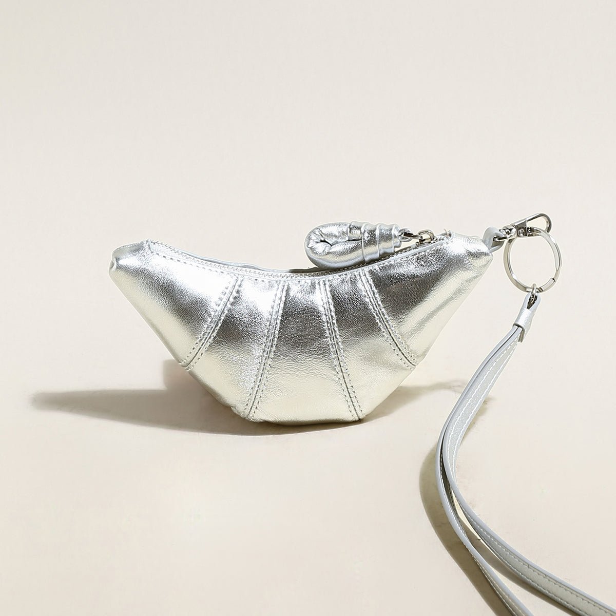 Croissant Mini Pouch Bag Charm – Vegan Leather Wristlet Coin Purse & Bag Accessory